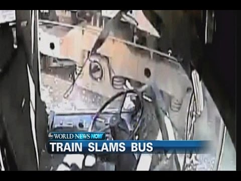 train slams into bus