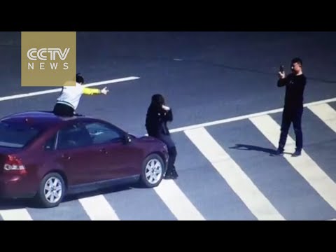 family takes photos in the zebra crossing marks on the highway