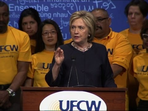 clinton tackles trump on immigration unions