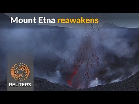 bubbling lava erupts from italys