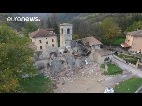 drone footage shows italy earthquake destruction