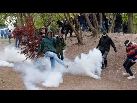 antile pen protesters clash