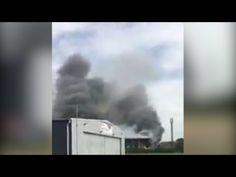 huge fire at london southend airport hangar