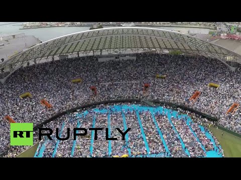 stadium packed with protesters