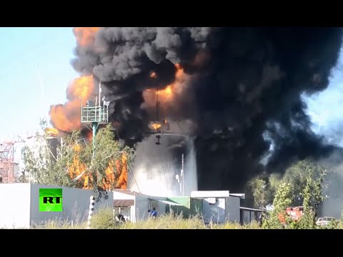 firefighters battle huge oil depot blaze in ukraine