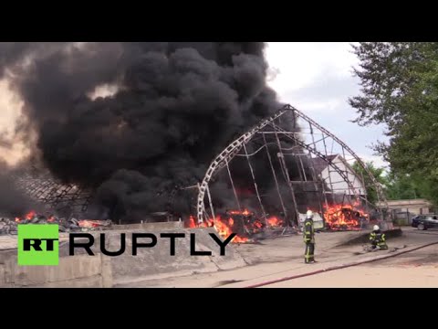 huge warehouse blaze in vilnius lithuania