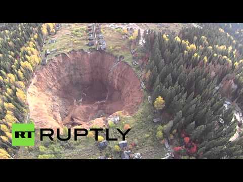 drone buzzes evergrowing sinkhole in russia